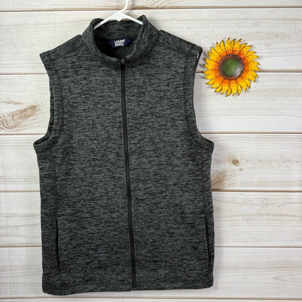 Lands' End Mens Vest M/Tall 38-40 Gray Black Full Zip‎